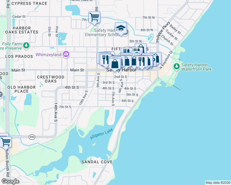 map of restaurants, bars, coffee shops, grocery stores, and more near 425 6th Avenue South in Safety Harbor