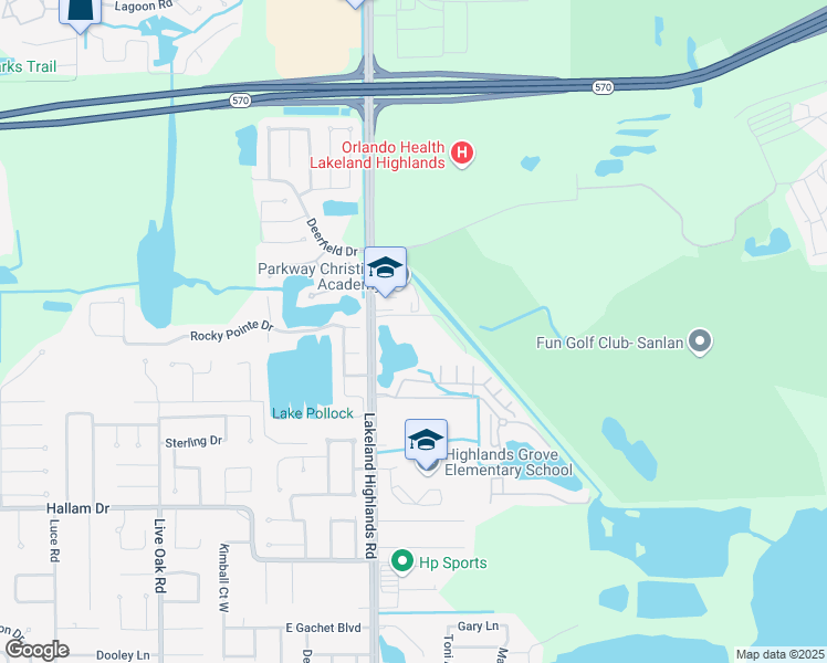 map of restaurants, bars, coffee shops, grocery stores, and more near 4240 Lakeland Highlands Rd in Lakeland