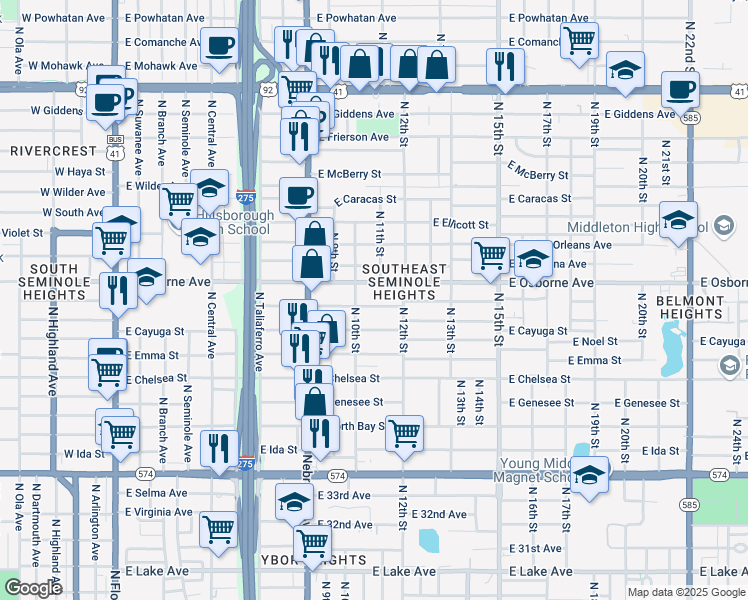 map of restaurants, bars, coffee shops, grocery stores, and more near 4709 North 10th Street in Tampa