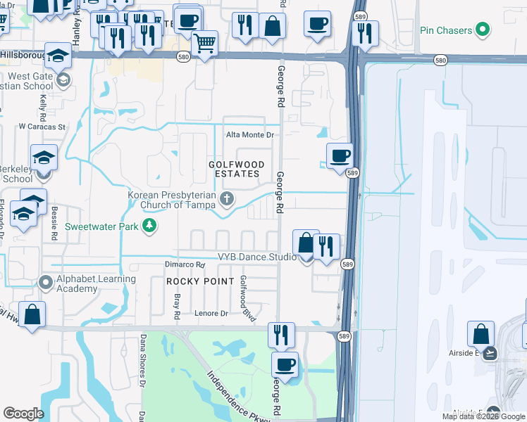 map of restaurants, bars, coffee shops, grocery stores, and more near 4721 Stonepointe Place in Tampa