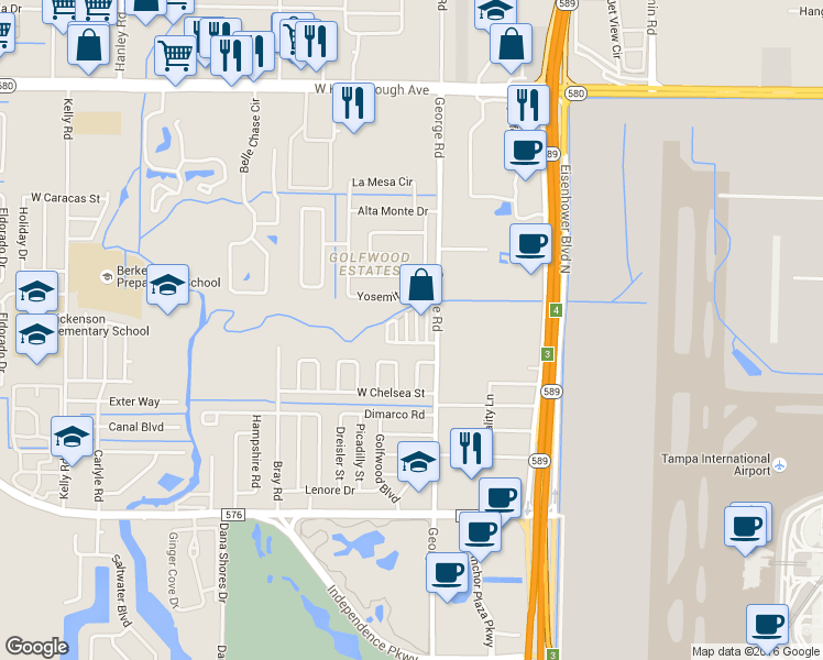 map of restaurants, bars, coffee shops, grocery stores, and more near 4712 Stonepointe Place in Tampa