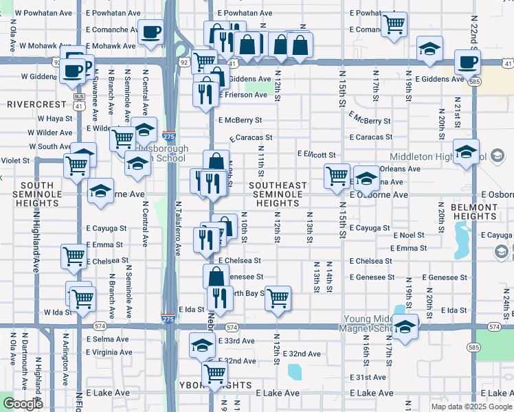 map of restaurants, bars, coffee shops, grocery stores, and more near 4709 North 10th Street in Tampa