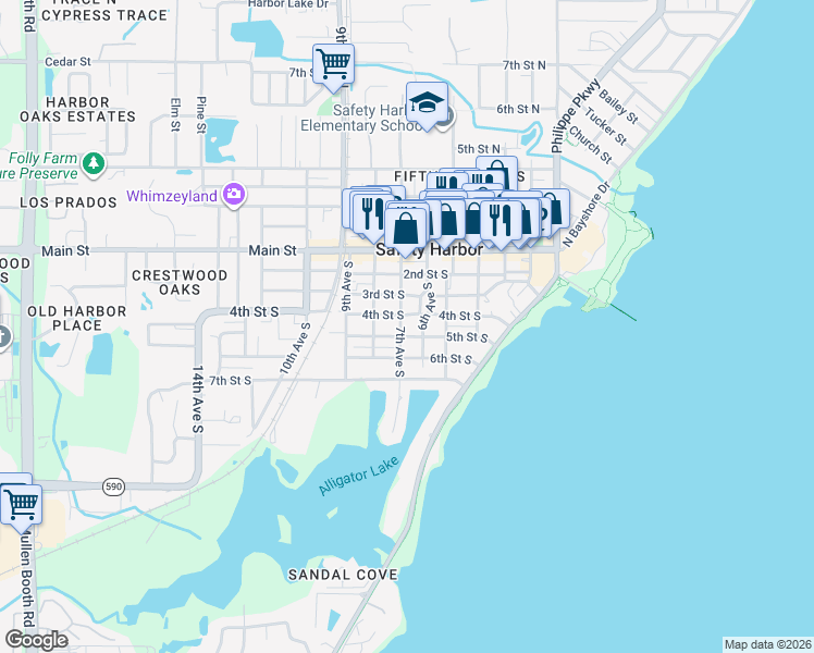 map of restaurants, bars, coffee shops, grocery stores, and more near 669 5th Street South in Safety Harbor