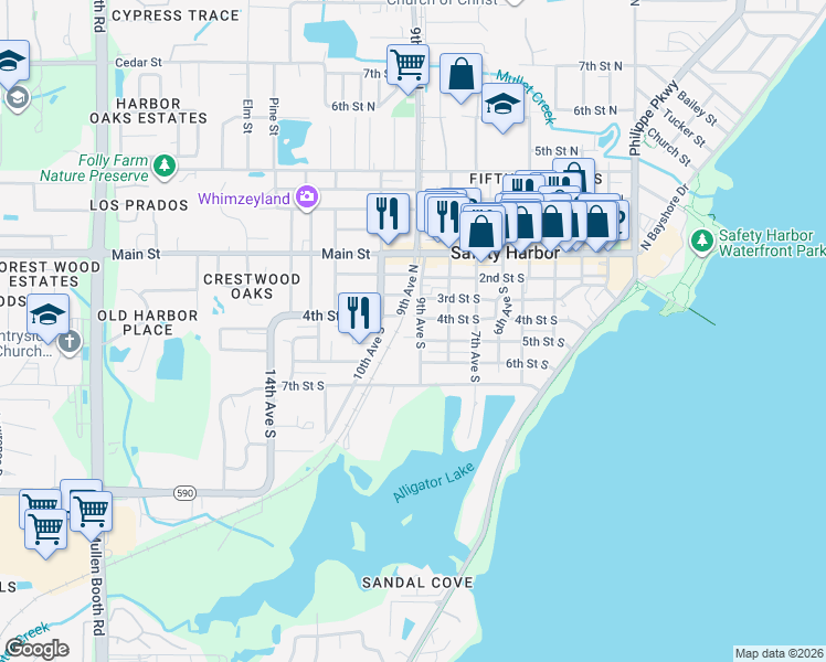 map of restaurants, bars, coffee shops, grocery stores, and more near 400 9th Avenue South in Safety Harbor