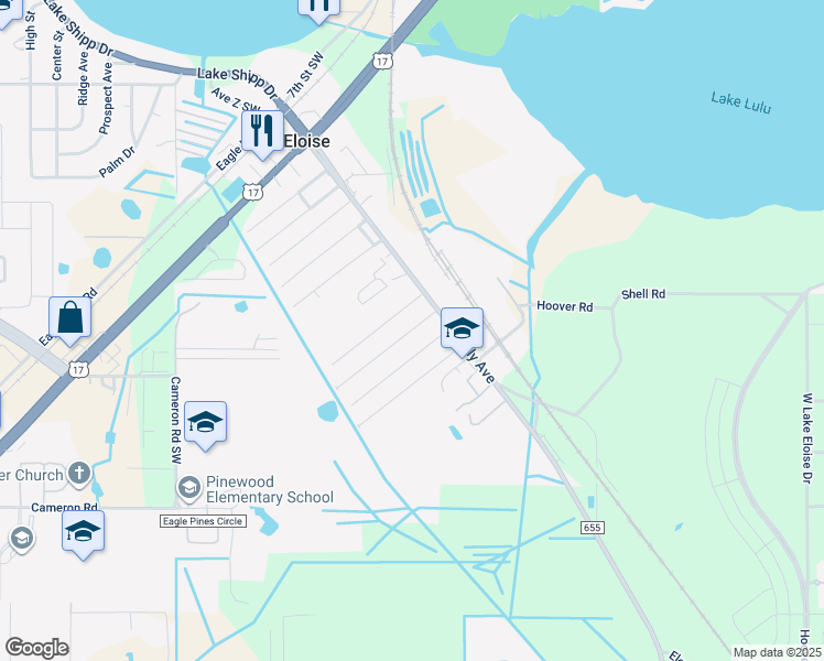 map of restaurants, bars, coffee shops, grocery stores, and more near 126 7th Street in Winter Haven