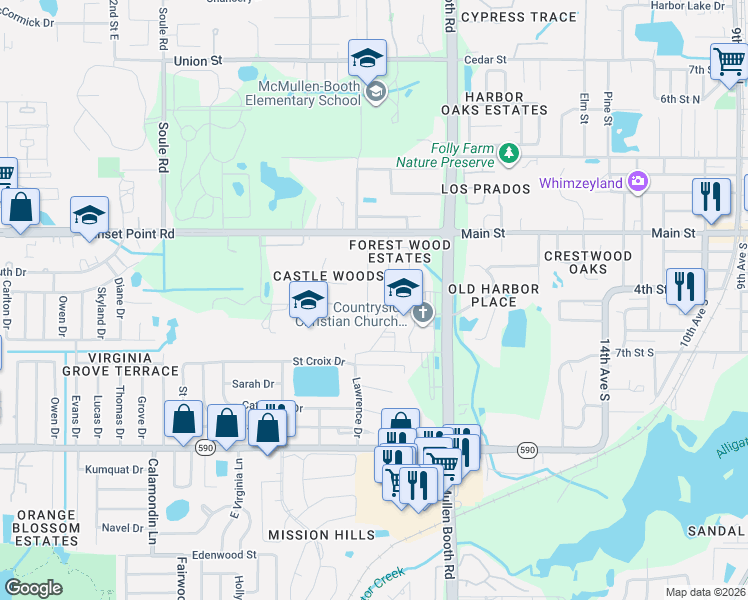 map of restaurants, bars, coffee shops, grocery stores, and more near 1850 Oak Forest Drive South in Clearwater