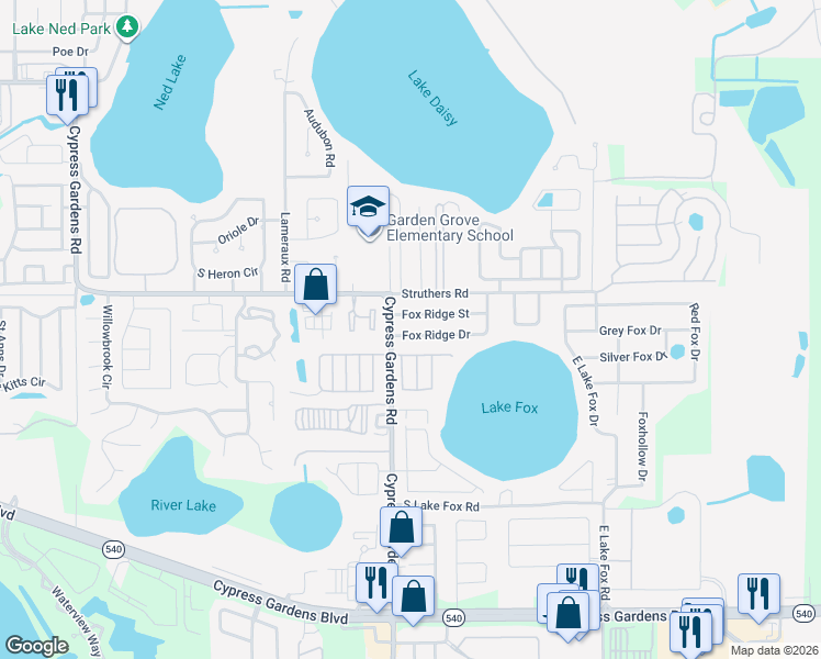 map of restaurants, bars, coffee shops, grocery stores, and more near 3406 Fox Ridge Street in Winter Haven