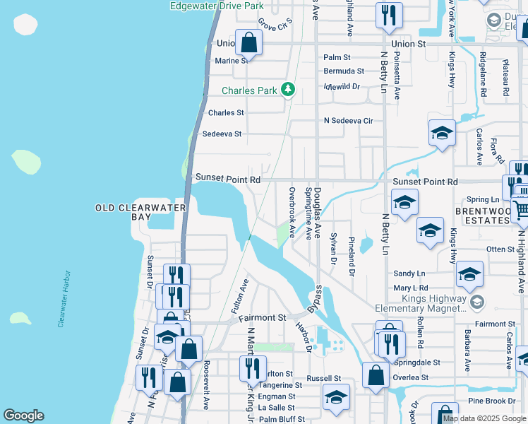 map of restaurants, bars, coffee shops, grocery stores, and more near 1112 Stevenson Avenue in Clearwater