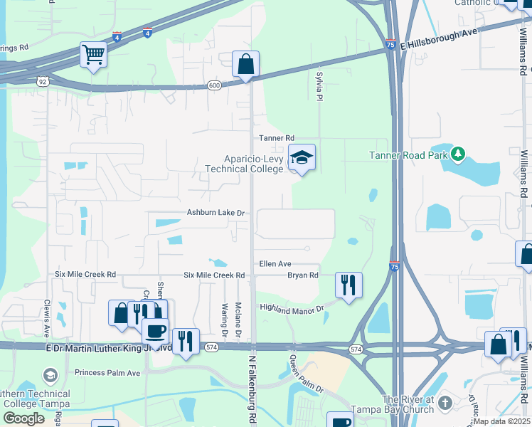map of restaurants, bars, coffee shops, grocery stores, and more near 10236 Douglas Oaks Circle in Tampa
