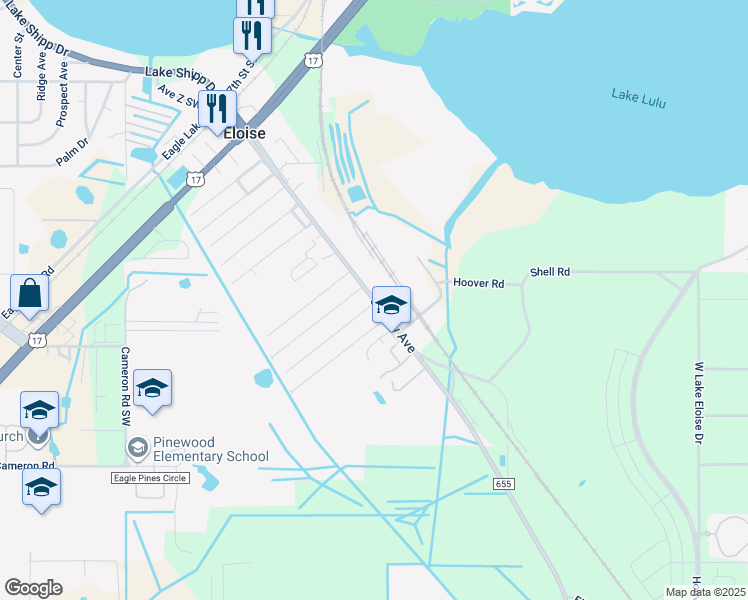 map of restaurants, bars, coffee shops, grocery stores, and more near 848 Snively Avenue in Winter Haven