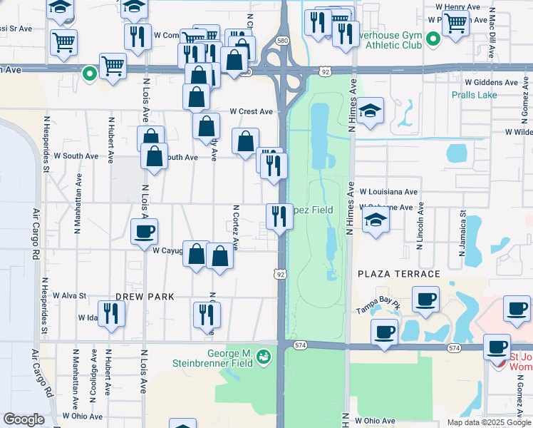 map of restaurants, bars, coffee shops, grocery stores, and more near 3810 W Osborne Ave in Tampa