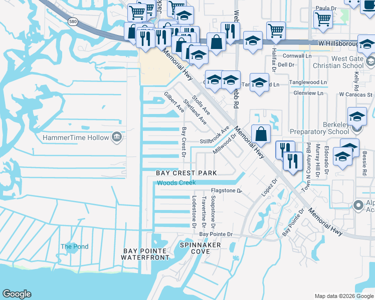 map of restaurants, bars, coffee shops, grocery stores, and more near 4811 Bay Crest Drive in Tampa