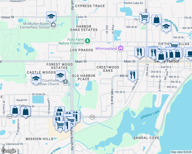 map of restaurants, bars, coffee shops, grocery stores, and more near 1719 Anglers Court in Safety Harbor