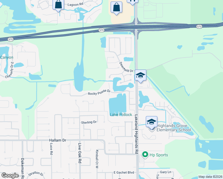 map of restaurants, bars, coffee shops, grocery stores, and more near 4154 Cobblestone Drive in Lakeland