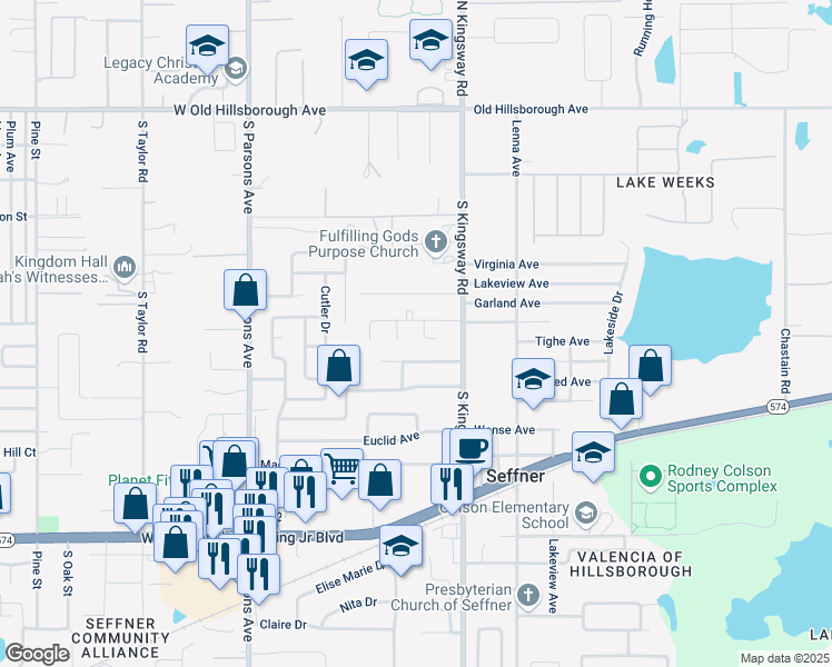 map of restaurants, bars, coffee shops, grocery stores, and more near 903 Yankee Court in Seffner