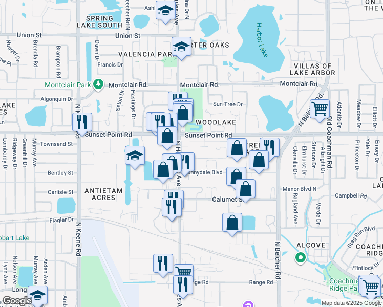 map of restaurants, bars, coffee shops, grocery stores, and more near 1881 North Hercules Avenue in Clearwater