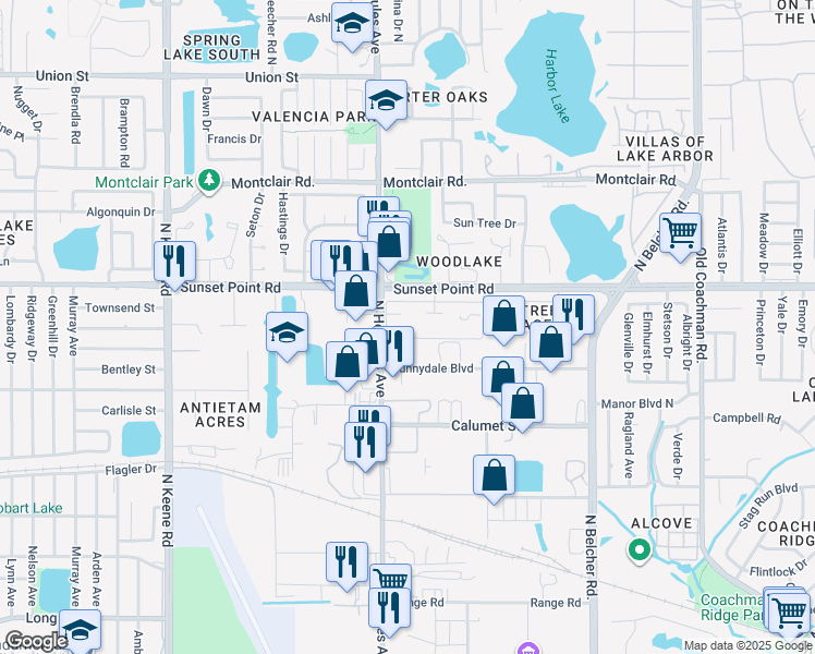 map of restaurants, bars, coffee shops, grocery stores, and more near 1881 North Hercules Avenue in Clearwater
