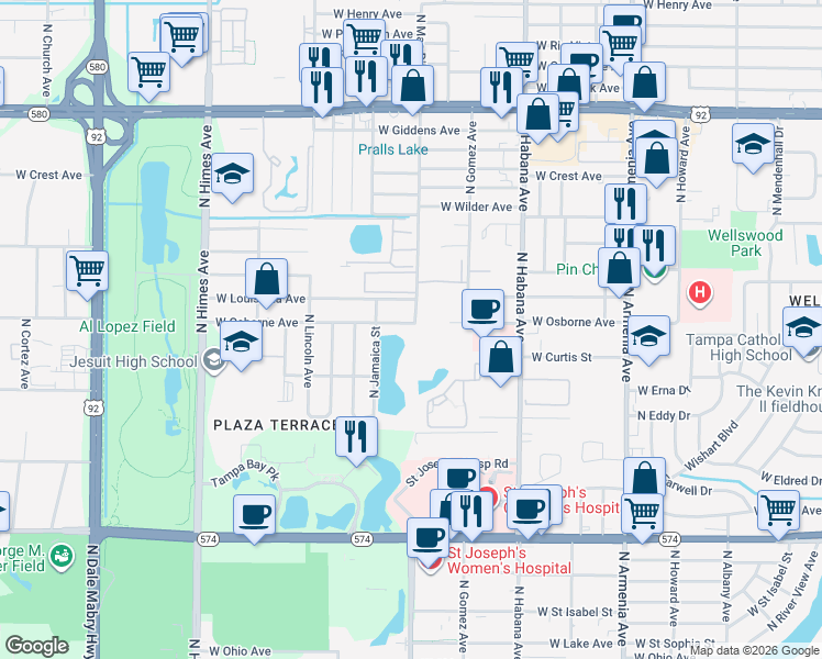 map of restaurants, bars, coffee shops, grocery stores, and more near 4803 North Macdill Avenue in Tampa