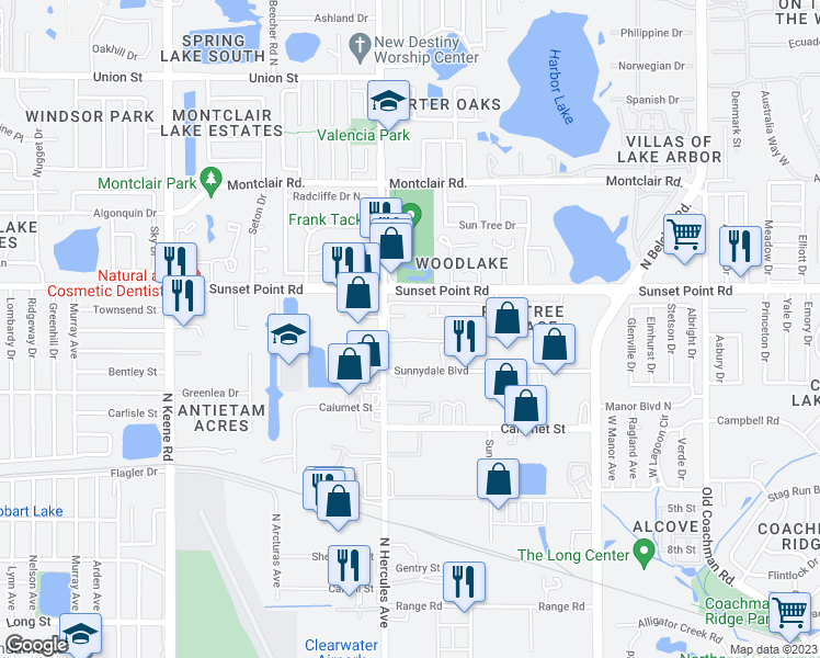 map of restaurants, bars, coffee shops, grocery stores, and more near 1881 North Hercules Avenue in Clearwater