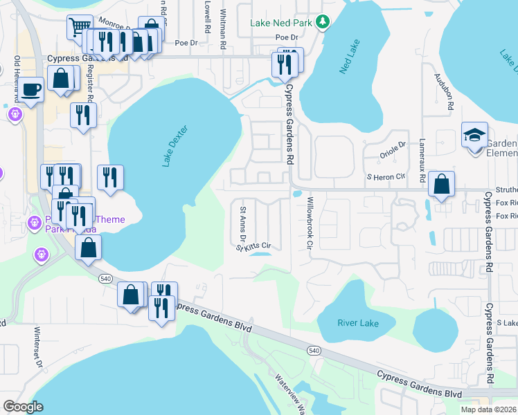 map of restaurants, bars, coffee shops, grocery stores, and more near 305 Montego Court Southeast in Winter Haven