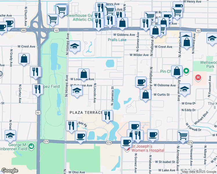 map of restaurants, bars, coffee shops, grocery stores, and more near 3200 West Osborne Avenue in Tampa