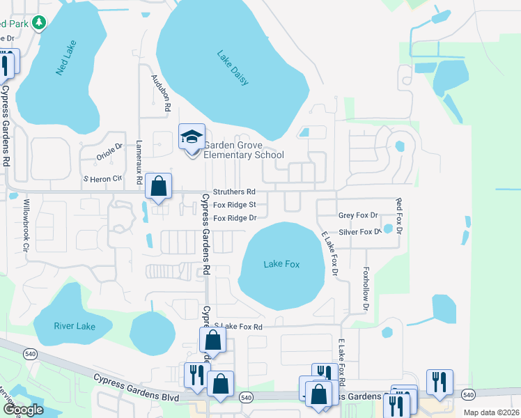 map of restaurants, bars, coffee shops, grocery stores, and more near 3336 Fox Ridge Drive in Winter Haven