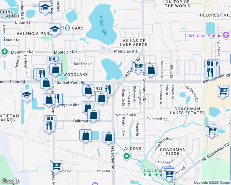 map of restaurants, bars, coffee shops, grocery stores, and more near 1853 North Belcher Road in Clearwater