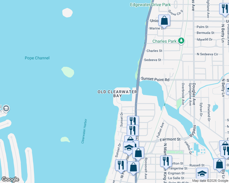 map of restaurants, bars, coffee shops, grocery stores, and more near 1844 Venetian Point Drive in Clearwater