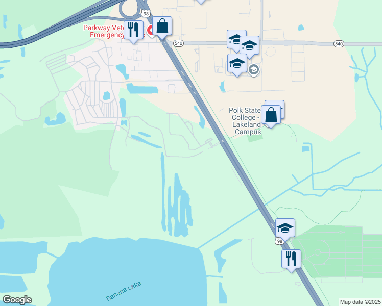 map of restaurants, bars, coffee shops, grocery stores, and more near 4187 Winding Vine Drive in Lakeland