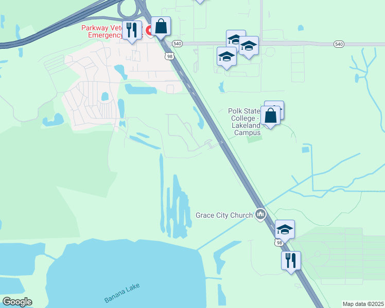 map of restaurants, bars, coffee shops, grocery stores, and more near 4187 Winding Vine Drive in Lakeland