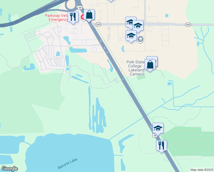 map of restaurants, bars, coffee shops, grocery stores, and more near 4193 Winding Vine Drive in Lakeland
