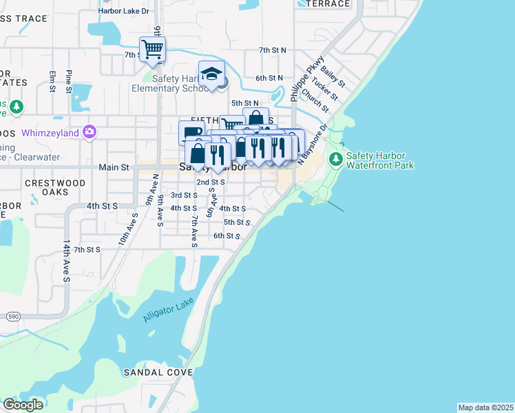 map of restaurants, bars, coffee shops, grocery stores, and more near 337 South Bayshore Boulevard in Safety Harbor