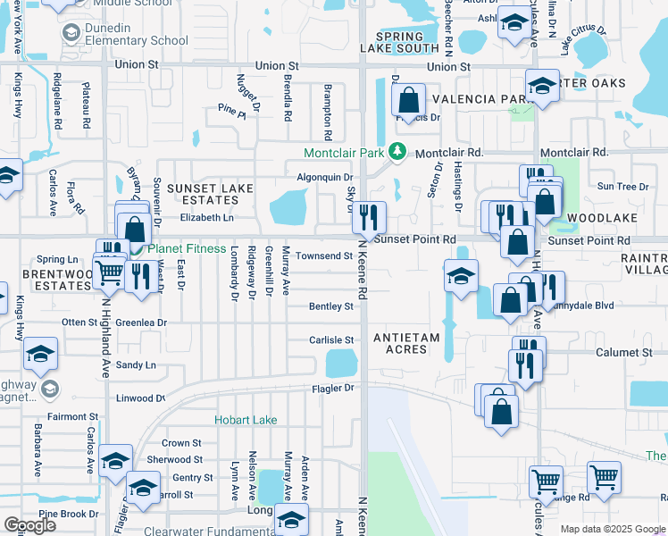 map of restaurants, bars, coffee shops, grocery stores, and more near 1752 Thames Street in Clearwater