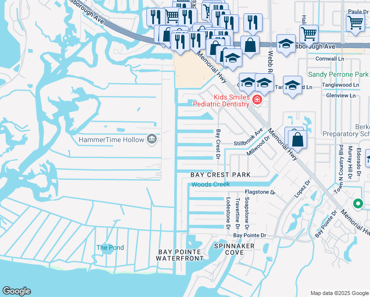 map of restaurants, bars, coffee shops, grocery stores, and more near 8724 Hickorywood Lane in Tampa