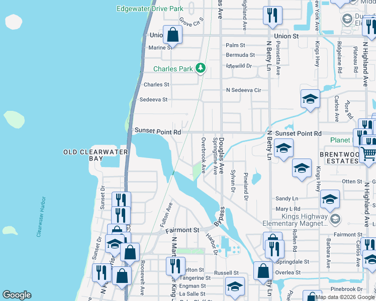 map of restaurants, bars, coffee shops, grocery stores, and more near 1112 Stevenson Avenue in Clearwater