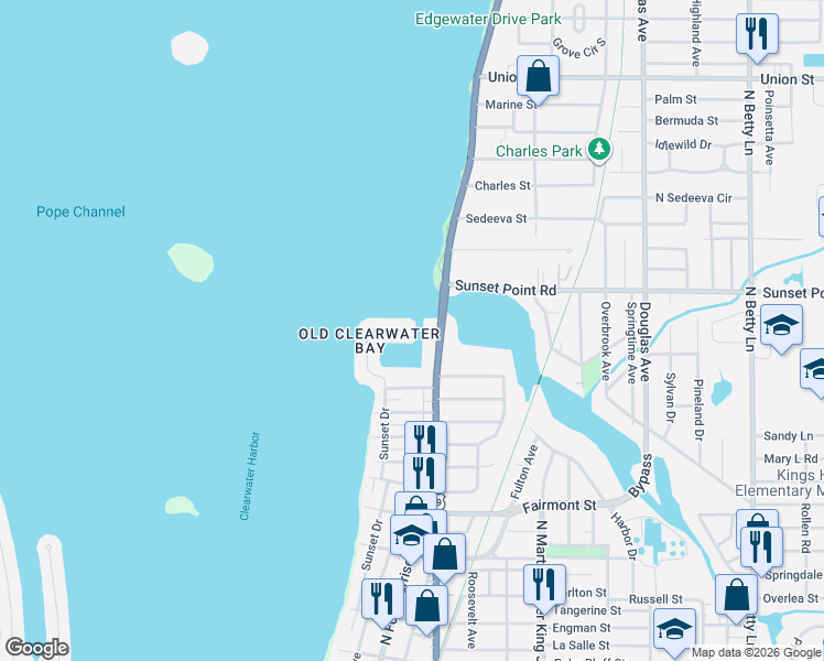 map of restaurants, bars, coffee shops, grocery stores, and more near 1863 Venetian Point Drive in Clearwater