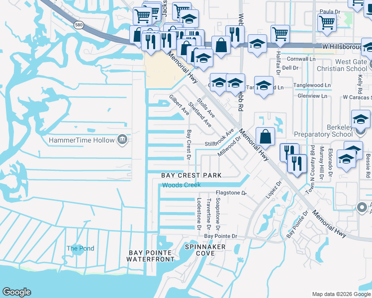 map of restaurants, bars, coffee shops, grocery stores, and more near 4811 Bay Crest Drive in Tampa