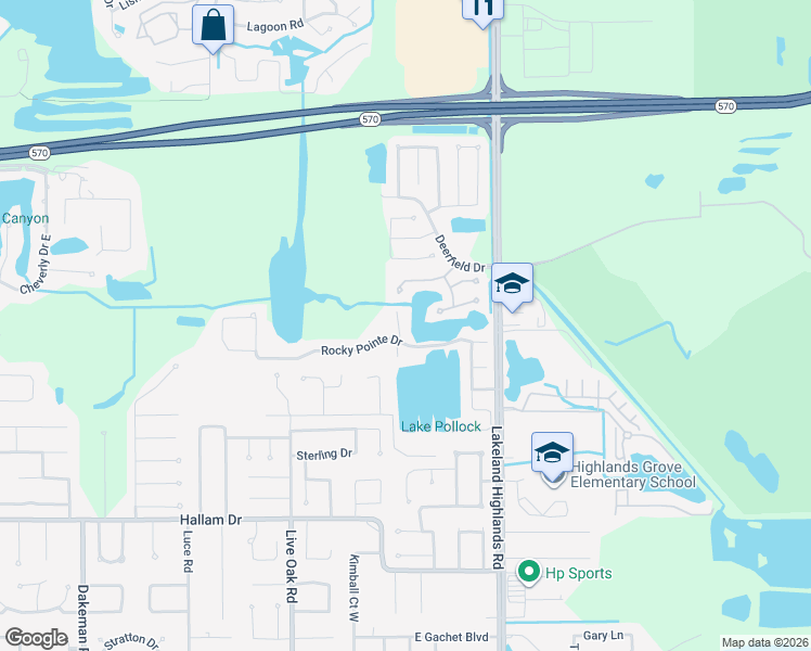 map of restaurants, bars, coffee shops, grocery stores, and more near 4154 Cobblestone Drive in Lakeland