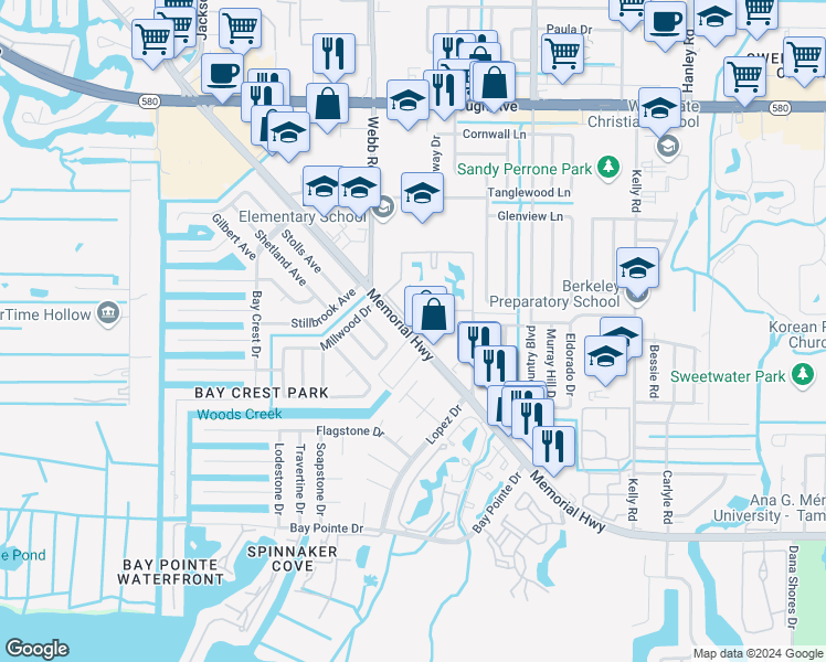 map of restaurants, bars, coffee shops, grocery stores, and more near 6119 County Road 576 in Town 'n' Country