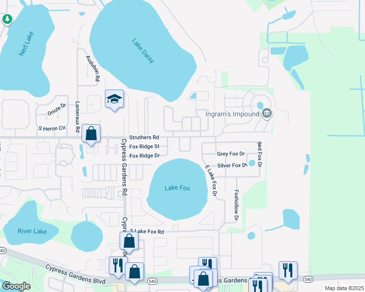 map of restaurants, bars, coffee shops, grocery stores, and more near 5630 Struthers Court in Winter Haven