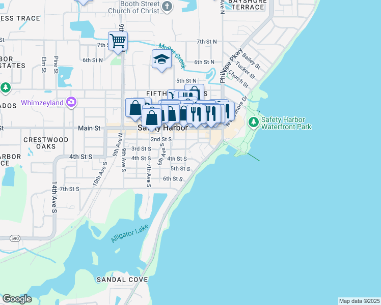 map of restaurants, bars, coffee shops, grocery stores, and more near 337 South Bayshore Boulevard in Safety Harbor