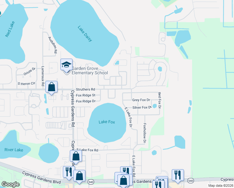 map of restaurants, bars, coffee shops, grocery stores, and more near 5630 Struthers Court in Winter Haven