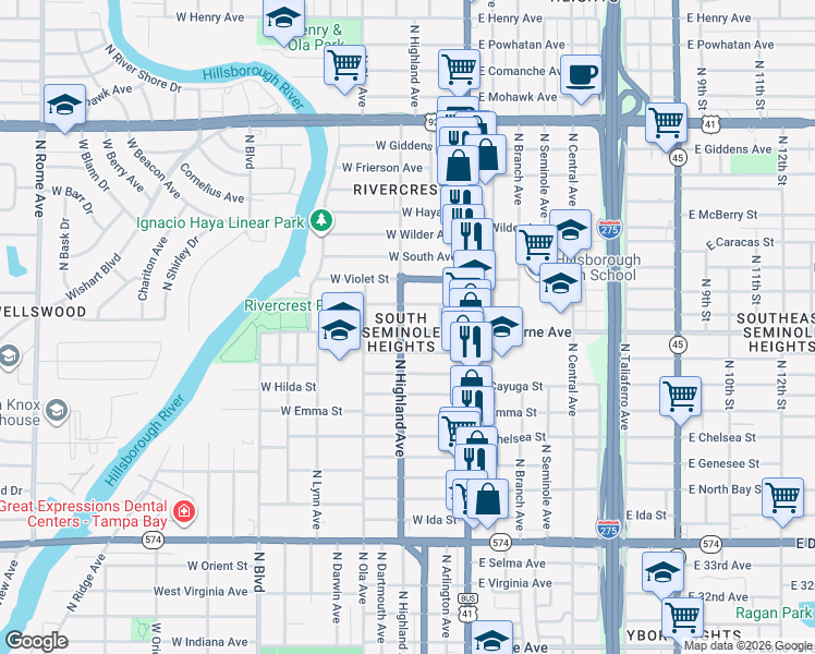 map of restaurants, bars, coffee shops, grocery stores, and more near in Tampa