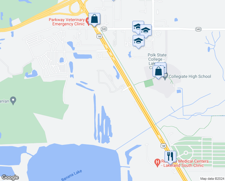 map of restaurants, bars, coffee shops, grocery stores, and more near 4190 Winding Vine Drive in Lakeland