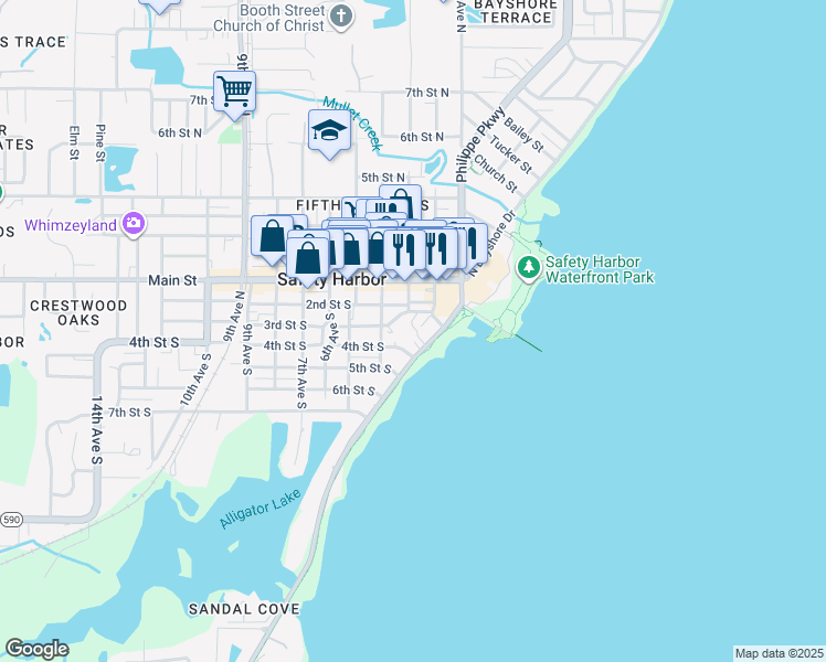 map of restaurants, bars, coffee shops, grocery stores, and more near 329 South Bayshore Boulevard in Safety Harbor