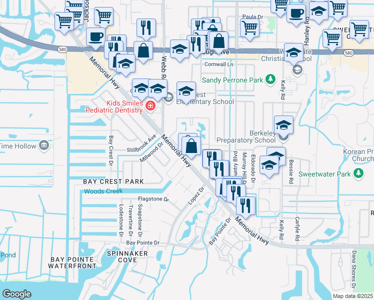 map of restaurants, bars, coffee shops, grocery stores, and more near 6119 County Road 576 in Town 'n' Country