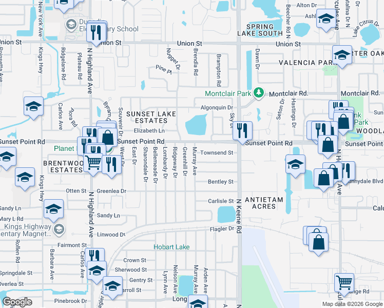 map of restaurants, bars, coffee shops, grocery stores, and more near 1878 Murray Avenue in Clearwater