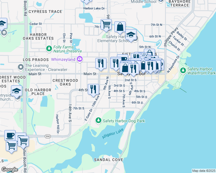 map of restaurants, bars, coffee shops, grocery stores, and more near 400 9th Avenue South in Safety Harbor