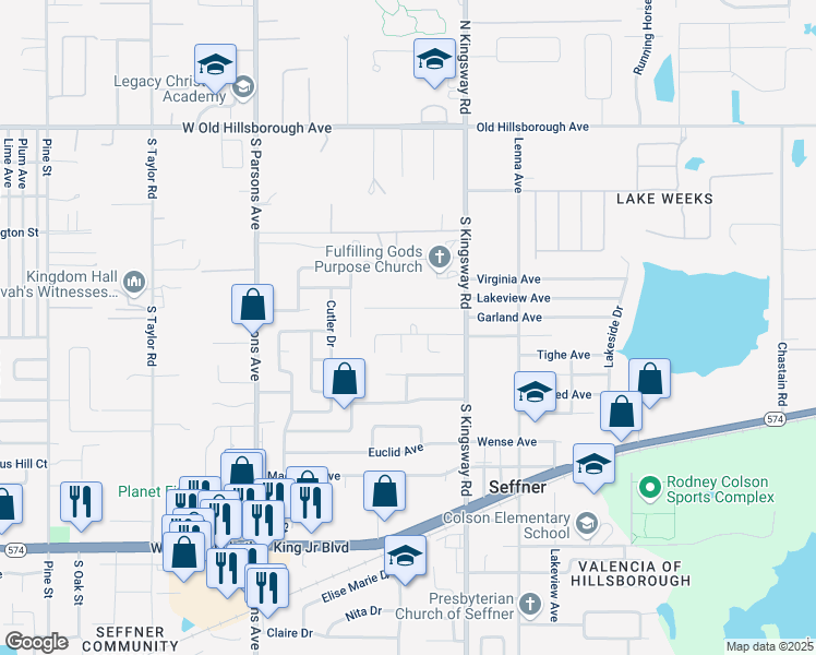 map of restaurants, bars, coffee shops, grocery stores, and more near 903 Yankee Court in Seffner