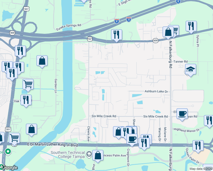map of restaurants, bars, coffee shops, grocery stores, and more near 9365 Eden Drive in Tampa